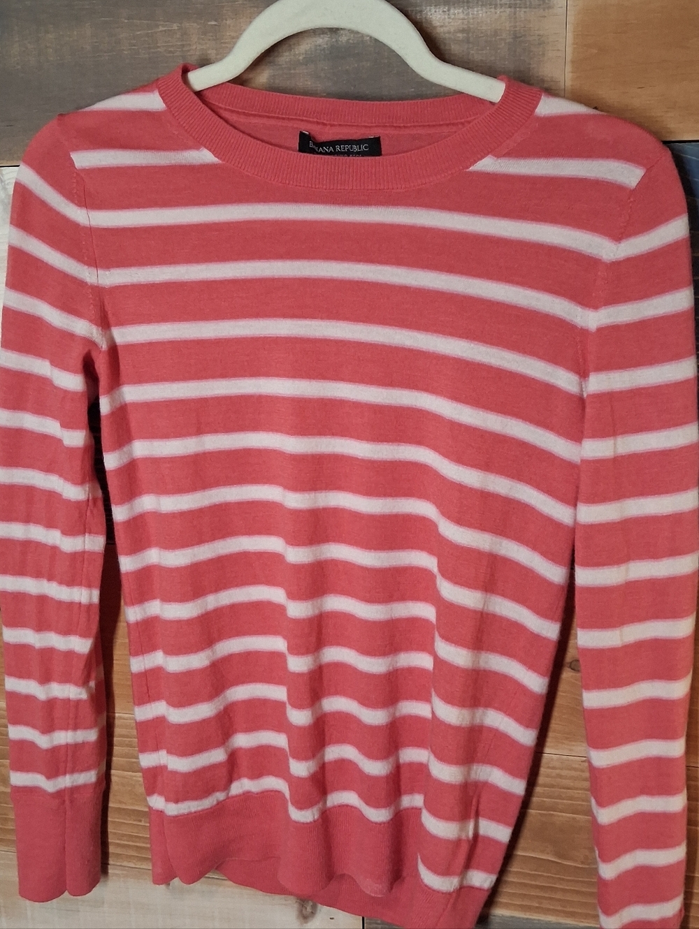 Banana Republic Merino Wool Sweater S Melon Pink Stripes - Picture 2 of 5